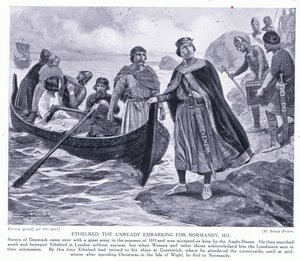 Ethelred de Onvoorbereide vertrekt naar Normandië AD1013 door Ernest Prater